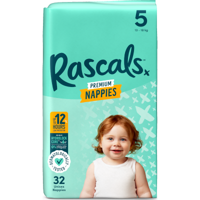 Rascals Premium Nappies Unisex Size 5 13-18kg Walker 32pk
