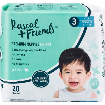 Rascal and Friends Premium Nappies Unisex 6-11kg Crawler 20pk