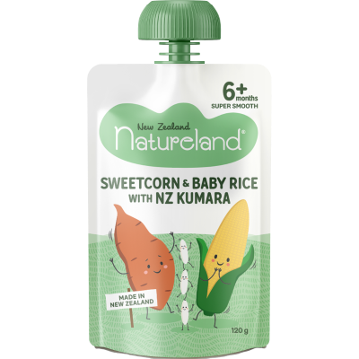 Natureland Sweetcorn & Baby Rice With NZ Kumara 6+ Months 120g