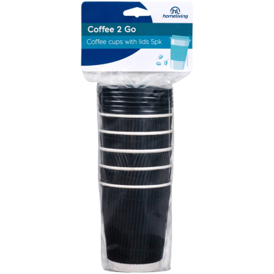 Homeliving Coffee Cups With Lids 5pk
