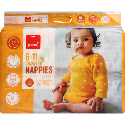 Pams Nappies 6-11kg Crawler 56pk