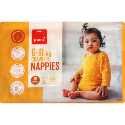 Pams Nappies 6-11kg Crawler 16pk