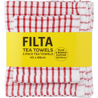 Filta Red Tea Towels Plus 2 Dish Cloths 1pk