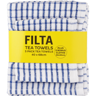 Filta Blue Tea Towels Plus 2 Dish Cloths 1pk