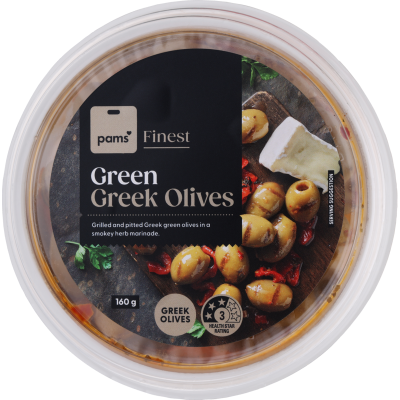 Pams Finest Grilled Pitted Green Olives 160g