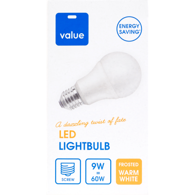 Value LED 9W Frosted Warm White Screw Bulb ea