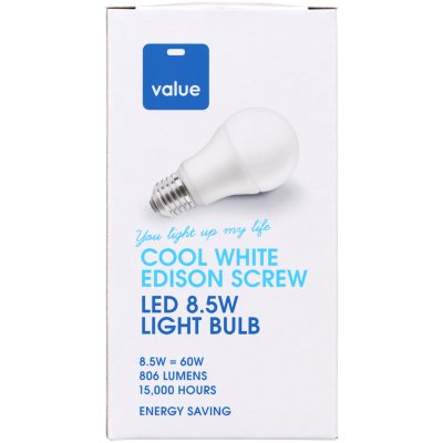 Value LED 8.5W Cool White Edison Screw Bulb ea