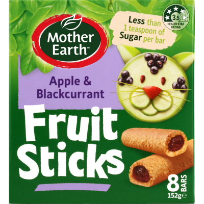 Mother Earth Apple & Blackcurrant Fruit Sticks 8 x 19g