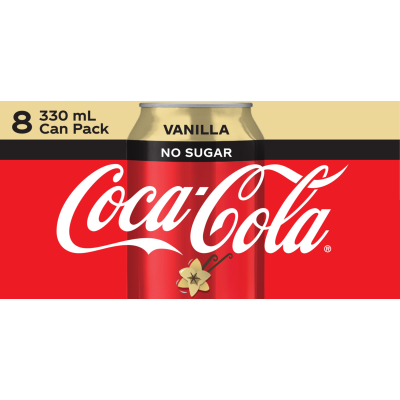 Coca-Cola Vanilla No Sugar Soft Drink Cans 8 x 330ml