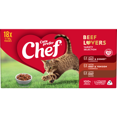 Chef Beef Lovers Variety Selection Pouches Cat Food 18 x 100g