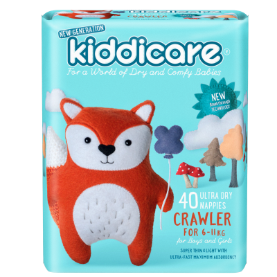 Kiddicare Ultra Dry Nappies Boys & Girls 6-11kg Crawler 40pk