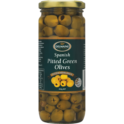 Delmaine Spanish Pitted Green Olives 450g