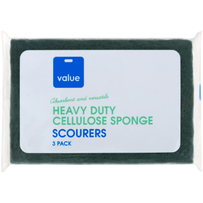 Value Heavy Duty Cellulose Sponge Scourers 3pk