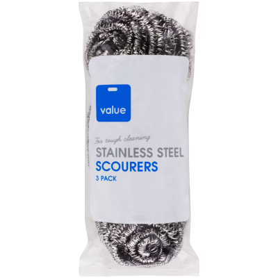 Value Stainless Steel Scourers 3pk