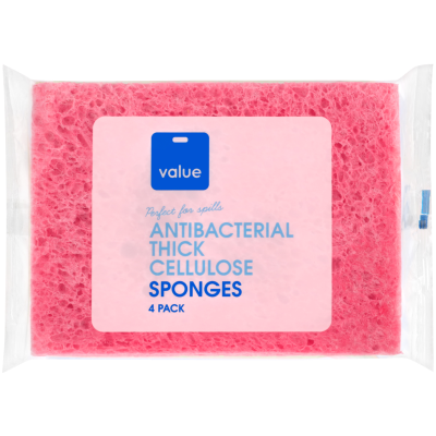 Value Antibacterial Thick Cellulose Sponges 4pk