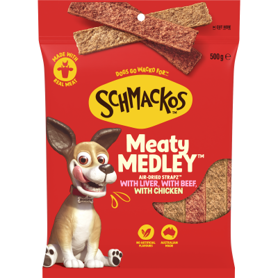 Schmackos Meaty Medley Air-Dried Strapz Dog Treats 500g