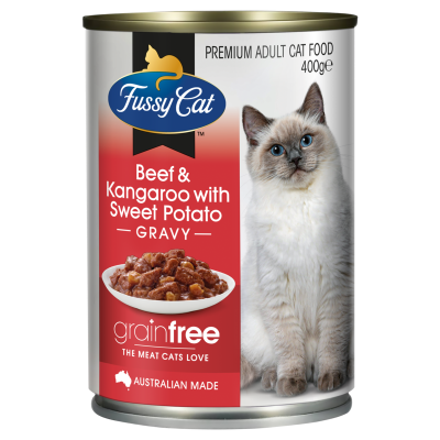 Fussy Cat Grainfree Beef & Kangaroo With Sweet Potato Gravy Premium Adult Cat Food 400g