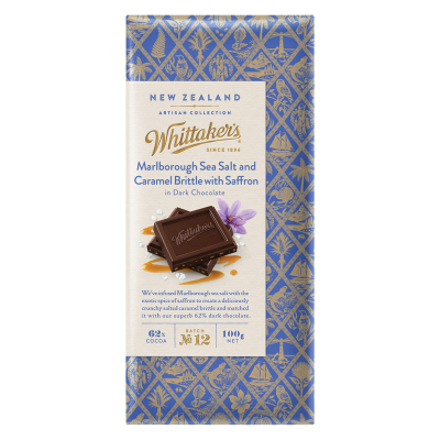 Whittaker's Marlborough Sea Salt & Caramel Brittle With Saffron Chocolate Block 100g