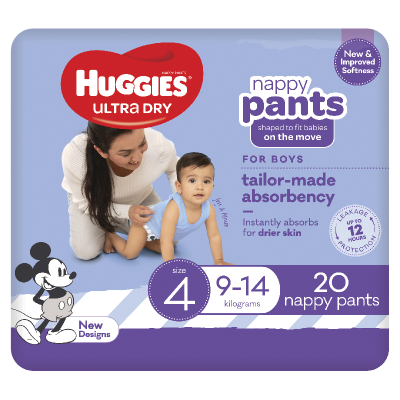 Huggies Ultra Dry Nappy Pants Boys Size 4 9-14kg 20pk