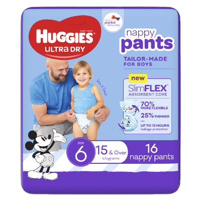 Huggies Ultra Dry Nappy Pants Boys Size 6 15kg+ 16pk