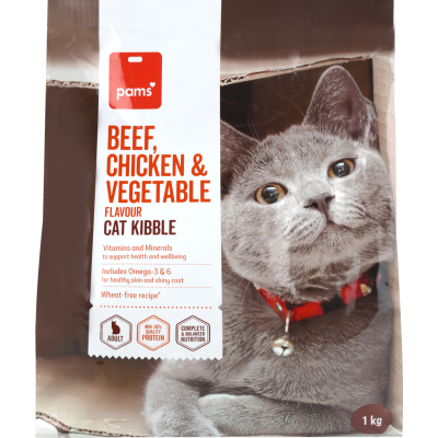Pams Beef Chicken & Vegetable Flavour Cat Kibble 1kg