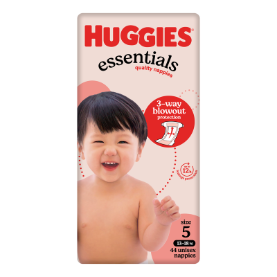 Huggies Essentials Nappies For Boys & Girls Size 5 13 -18kg 44pk