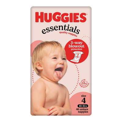 Huggies Essentials Nappies For Boys & Girls Size 4 10-15kg 46pk