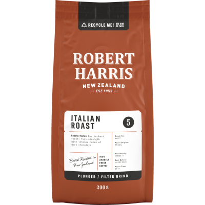 Robert Harris Italian Roast Plunger Filter Grind 100% Arabica Fresh Coffee 200g