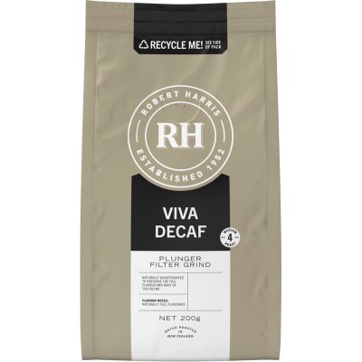 Robert Harris Viva Decaf Plunger Filter Grind 100% Arabica Fresh Coffee 200g