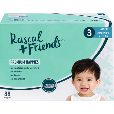 Rascal and Friends Premium Nappies Unisex 6-11kg Crawler 88pk