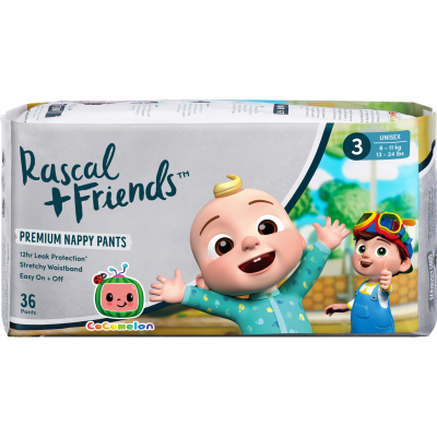 Rascal and Friends Premium Nappy Pants Unisex 6-11kg Crawler 36pk