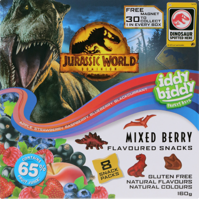 Iddy Biddy Jurassic World Mixed Berry Flavoured Snacks 8 x 20g