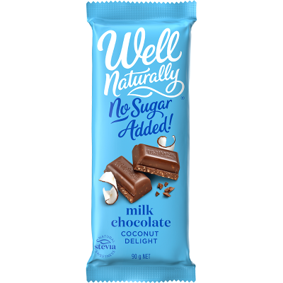 Well Naturally No Sugar Added Coconut Delight Milk Chocolate Block 90g