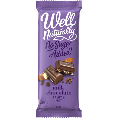 Well Naturally No Sugar Added Fruit & Nut Milk Chocolate Block 90g