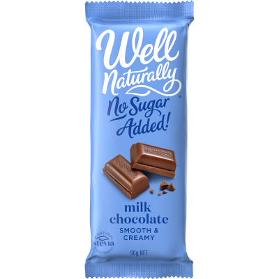 Well Naturally No Sugar Added Smooth & Creamy Milk Chocolate Block 90g