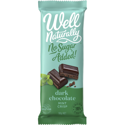 Well Naturally No Sugar Added Mint Crisp Dark Chocolate Block 90g