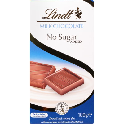 Lindt Milk Chocolate No Sugar Added Chocolate Block 100g