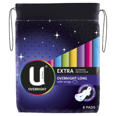 U By Kotex Overnight Long Pads With Wings 8pk