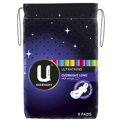 U By Kotex Ultrathins Overnight Long Pads With Wings 8pk