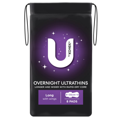 U By Kotex Overnight Ultrathins Long Pads With Wings 8pk