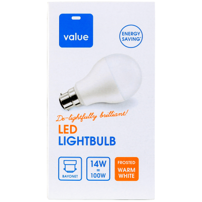 Value Led 14W Frosted Warm White Bayonet Bulb 1pk