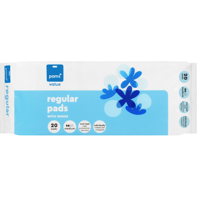 Pams Value Regular Pads With Wings 20pk