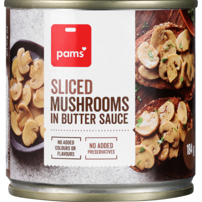 Pams Sliced Mushrooms In Butter Sauce 184g