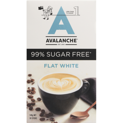 Avalanche Flat White 99% Sugar Free Coffee Sticks 10 x 14g