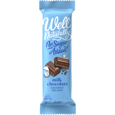 Well Naturally No Sugar Added Coconut Delight Milk Chocolate Bar 45g