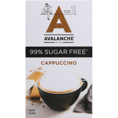 Avalanche Cappuccino 99% Sugar Free Coffee Sticks 10 x 16g