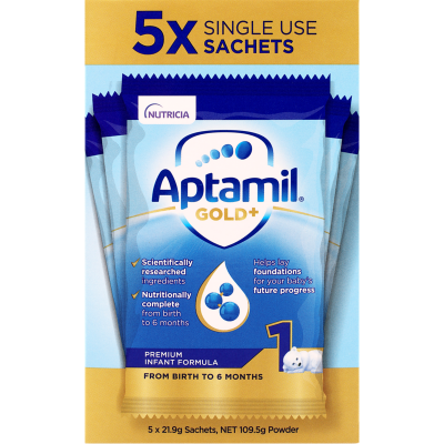 Aptamil Gold+ 1 Pronutra Biotik Baby Infant Formula Sachets From Birth to 6 Months 5 x 21.9g