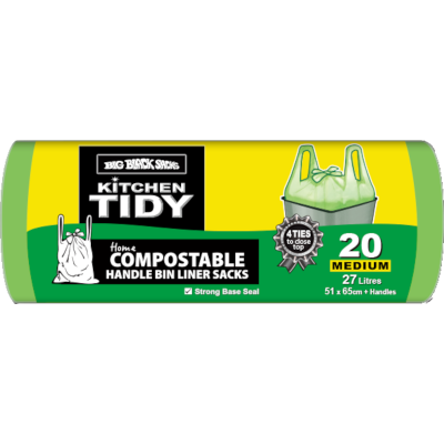 Big Black Sacks Kitchen Tidy Liners Compostable Tie-Tops Medium 51 x 65cm 27 Litres 20pk