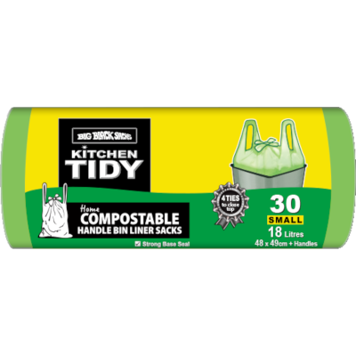 Big Black Sacks Kitchen Tidy Liners Compostable Tie-Tops Small 48 x 49cm 18 Litres 30pk