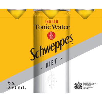 Schweppes Diet Indian Tonic Water Soft Drink Cans 6 x 250ml